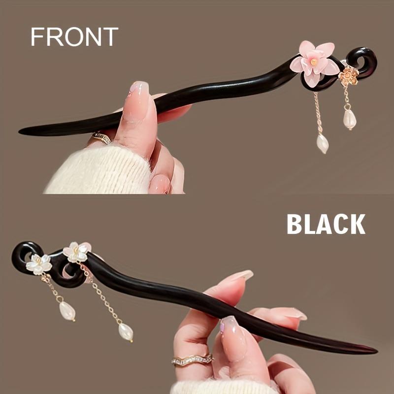 Sweet Romantic Style Cherry Blossom Ladies Wooden Hairpin High-end Ancient Style Tassel Cheongsam Hanfu Simple Hair Accessory