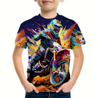 Jungenkleidung Motorrad 3D-Druck T-Shirt Mode Cool und Stilvoll Grafische Tops Sommer Kurzarm-T-Shirts für Kinderbekleidung