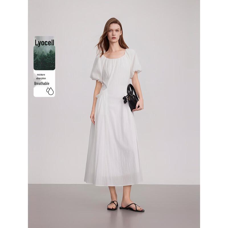 ELLE Women s French Puff Sleeve Tencel Maxi Dress S