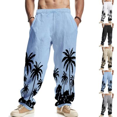 Loose and Breathable Hawaiian Printed Cotton and Linen Casual Sports Trousers for Men