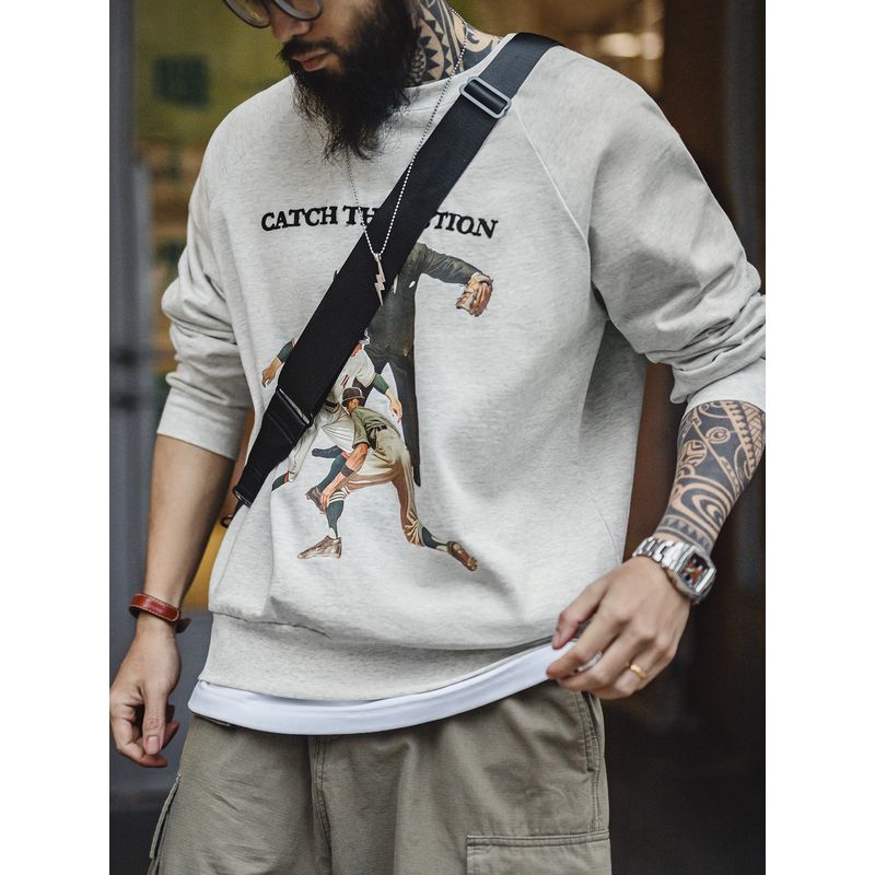 Madden Parka American Retro Baseball Print Sweatshirt Heavy Weight Letters Embroider Loose Casual Top Boys Autumn