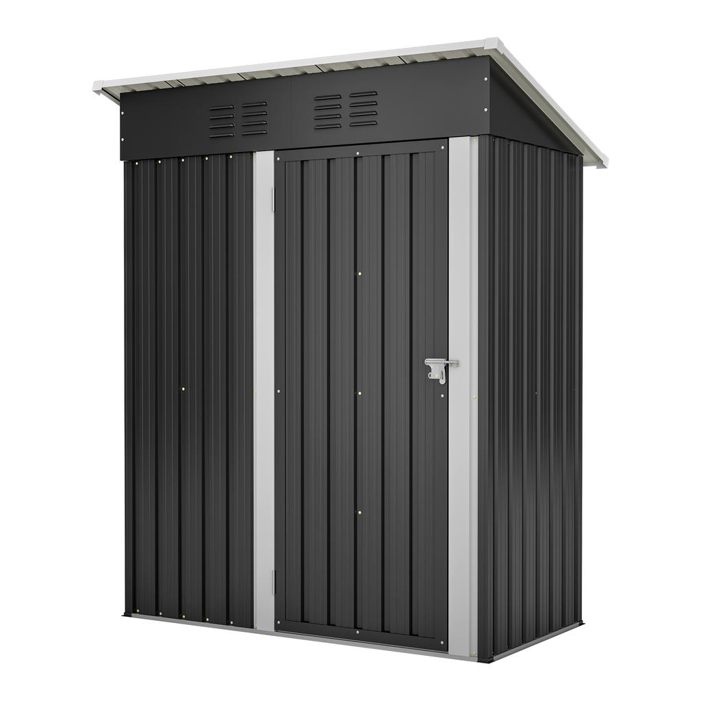 Capanno da Giardino Tetto Piano 152x84x182 cm, Capanno Attrezzi con Porta in Metallo Chiusurabile, Senza Finestra, 1,27 m² di Spazio di Stoccaggio, Design Resistente alle Intemperie per Attrezzi da Giardino, Nero