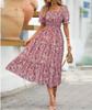 2025 European & American Style Printed Long Flowy Slimming Women's Dress