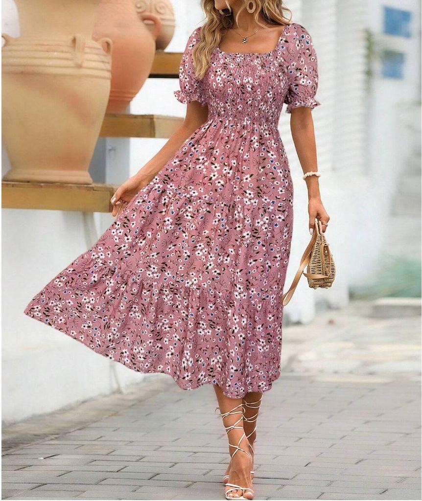 2025 European & American Style Printed Long Flowy Slimming Women's Dress