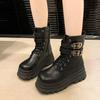 2025 new small height-increasing short boots high-end platform Martin boots women's thick heel British punk locomotive boots