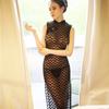 Sex underwear perspective black retro cheongsam hollow mesh uniform set temptation lace stand-up collar cheongsam of the Republic of China