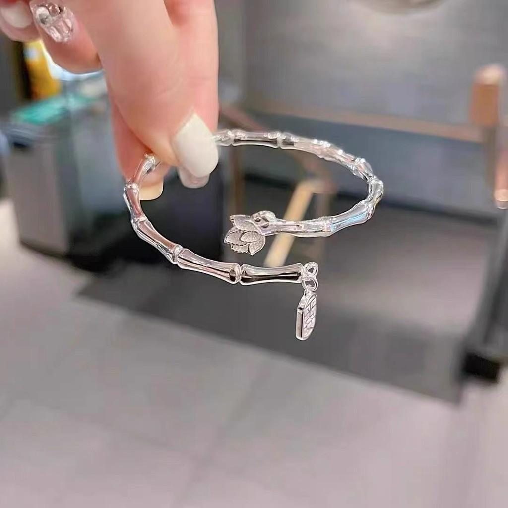 Geometric Lotus Trendy Bamboo Bracelet Chic Alloy Bangle Womens Jewelry Gift