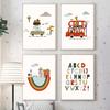 Cute Cartoon Vehicle Nursery Wall Art Poster - Cars Truck Fire Truck Prints for Kids Baby Bedroom Playroom Decor Canvas Painting