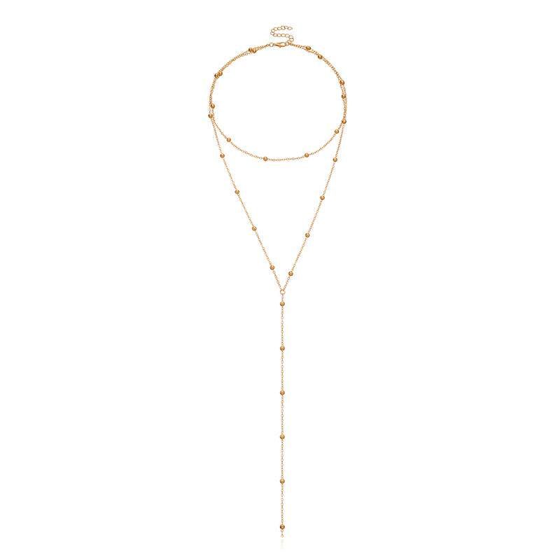 

European and American Cross-Border Jewelry Fashion Exaggerated Geometric Tassel Bead Necklace Women Elegant Multi-Layer New Long Necklace Gold