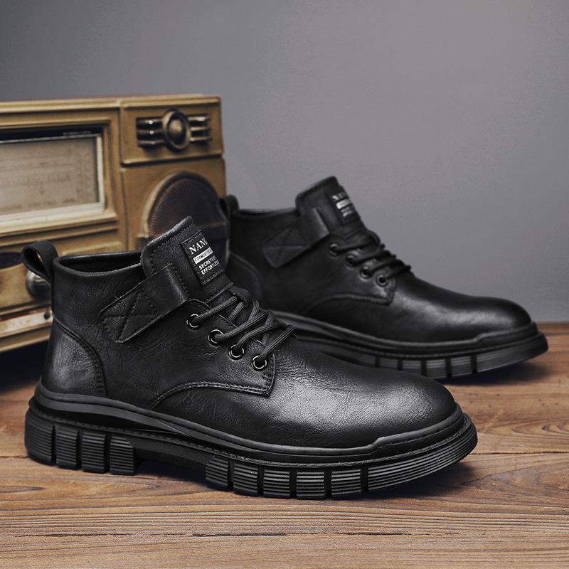 

Men s shoes winter high-top Martin boots 2024 new men s British low-top versatile casual leather shoes retro tooling shoes 39 чёрный