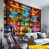 2D flaches Banner, farbenfroher Polyester-Foto-Hintergrund - Bar-Display-Ständer-Design kombiniert mit bunten Flaschen