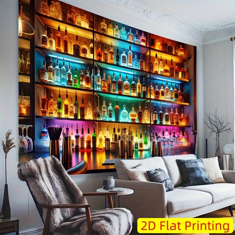 2D flaches Banner, farbenfroher Polyester-Foto-Hintergrund - Bar-Display-Ständer-Design kombiniert mit bunten Flaschen