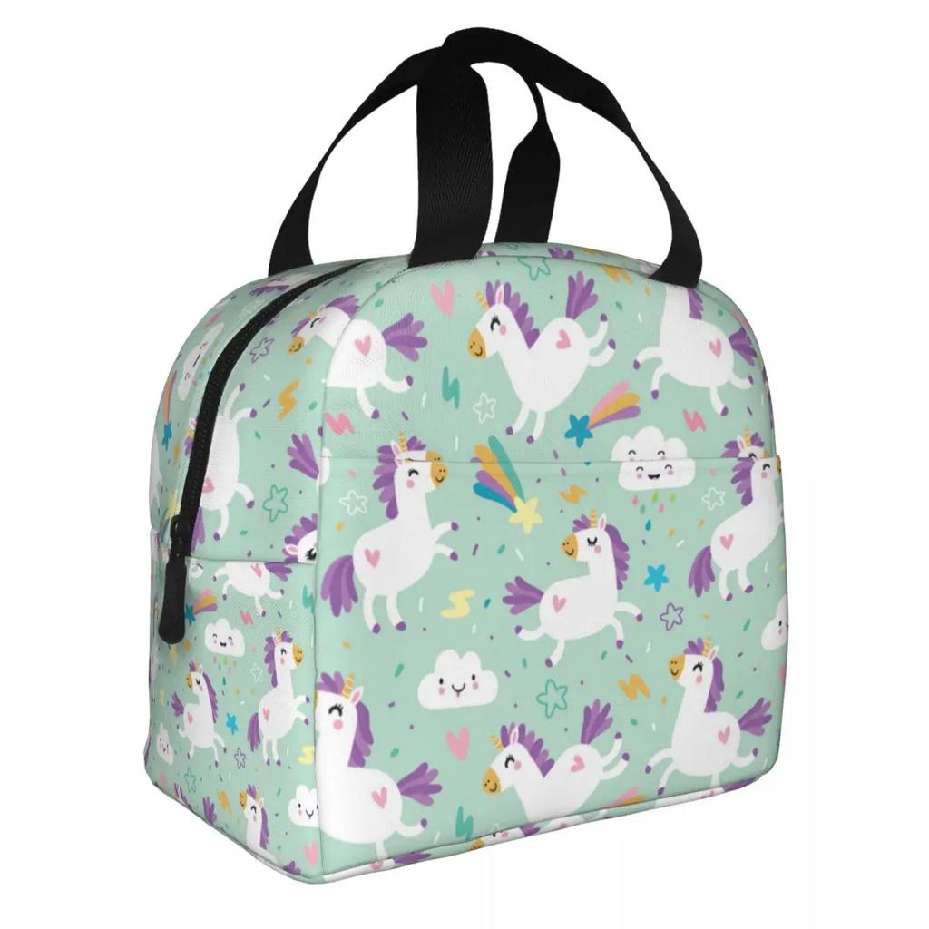 Schattig Eenhoorn Cartoon Patroon Draagbare Lunchbox Vrouwen Waterdicht Thermisch Koeler Voedsel Geïsoleerde Lunchtas School Kinderen Student
