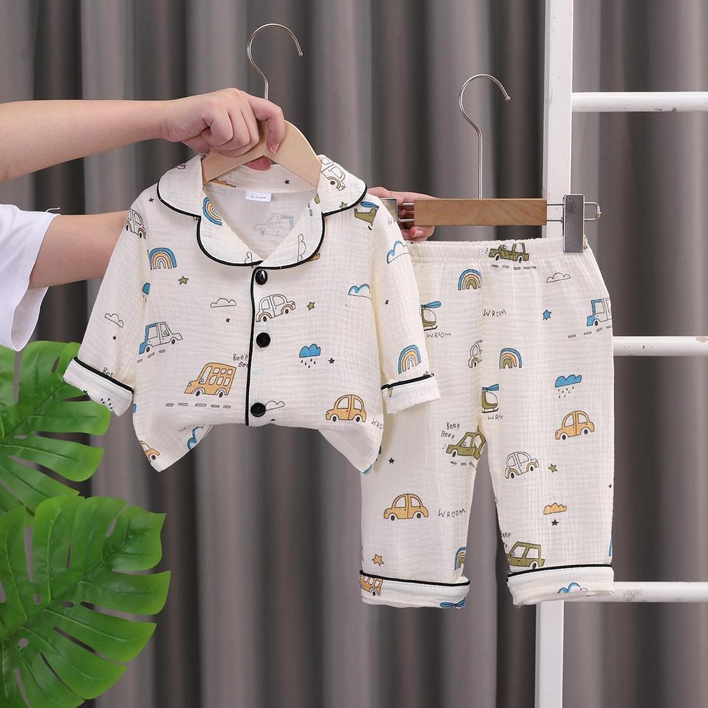 2025 Spring & Autumn Cartoon Kids' Pajamas: Long Sleeve, Double Layer Cardigan for Boys & Girls
