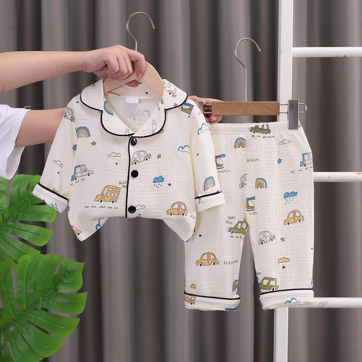 2025 Spring & Autumn Cartoon Kids  Pajamas: Long Sleeve, Double Layer Cardigan for Boys & Girls 90 cm