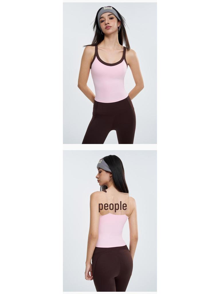 Women's Contrast Color Yoga Vest with Fixed Chest Pad - High-Strength Shockproof Sports Underwear.