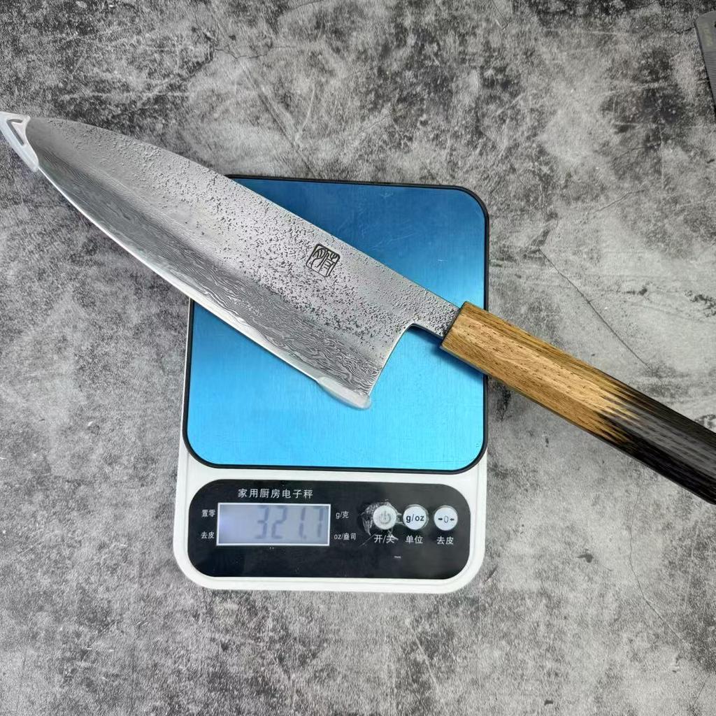 8.3 Inch Deba Knife Double-edged Blade Damascus Steel Wood Handle Sharp Slicing Sushi Cleaver Sashimi Japanese Kitchen Knife
