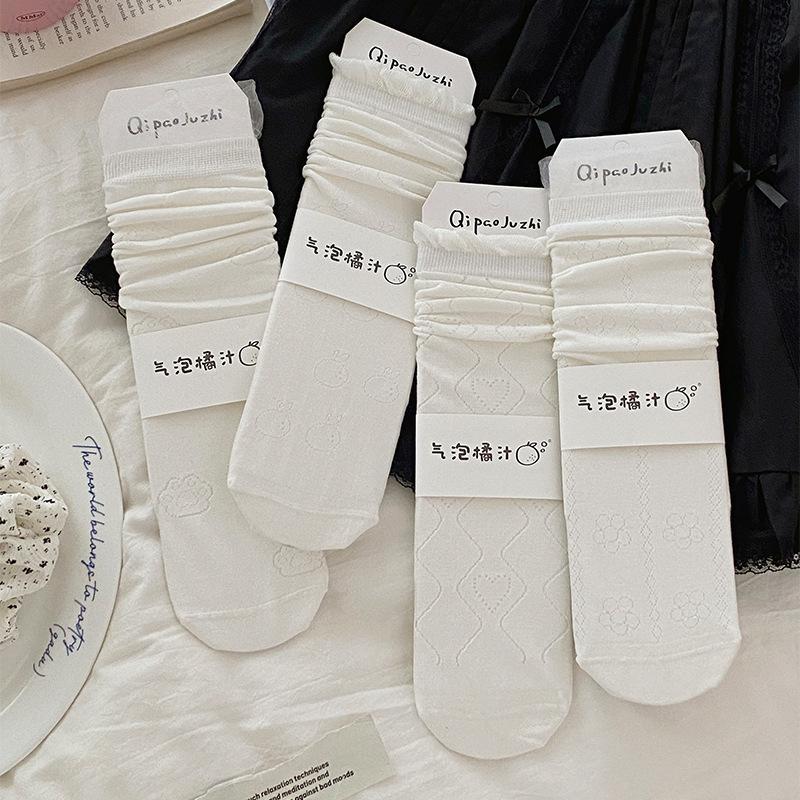 Summer Thin White Extremely Anti-Boneless Mesh Medium Tube Socks Children'S Lace Versatile Girls Pile Small White Socks