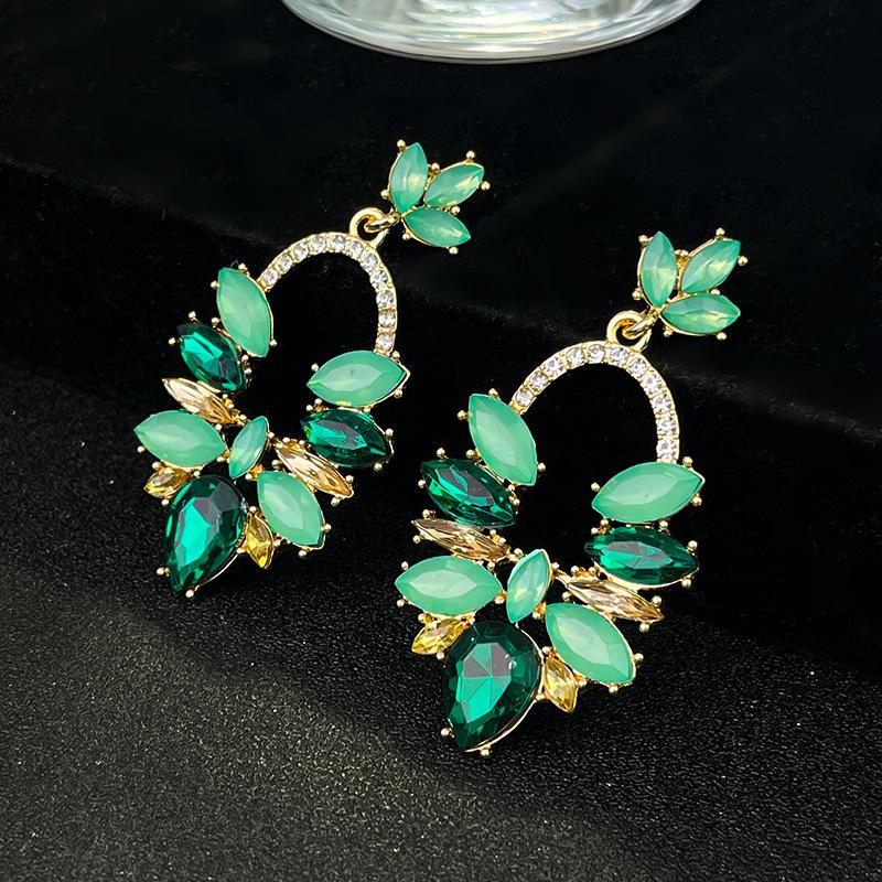 Boucles d'oreilles pendantes Zircon Fleur Colorée pour Femmes, Boucles d'oreilles pendantes Statement pour Fête & Usage Quotidien