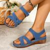 Velcro Shoes One-line Thick-soled Shoes Sandals Women's Hollowed-out Patterned Wedge Heels Beach Flip-flops