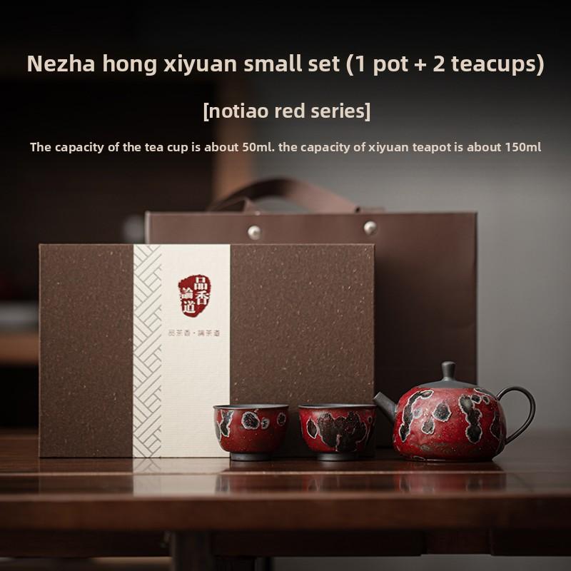Nezha Red One Pot and Two Cups Tea Set Set, high-temperature kiln transformation brewing teapot, Kung Fu Tea Set Gift Box