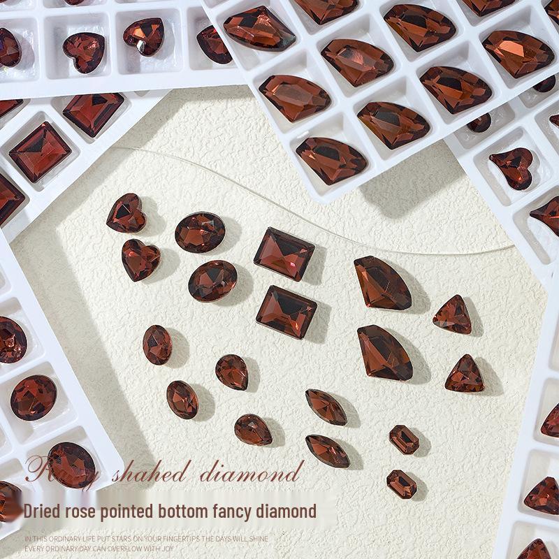

Heart & Square Rhinestone Nail Art: Shiny Dried Rose Irregular Diamond Design