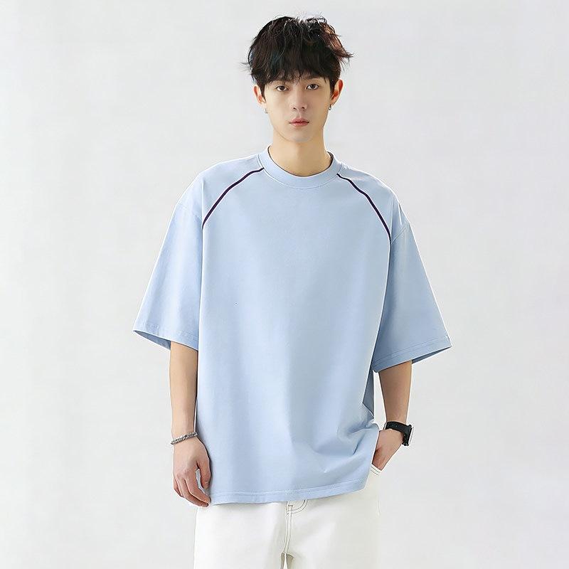 Men Raglan Sleeve Contrast Stitch T Shirt Short Sleeve Crew Neck Oversized Casual Top for Men