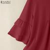 ZANZEA Women Casual Round Neck Solid Color 3/4 Sleeve Loose Blouse