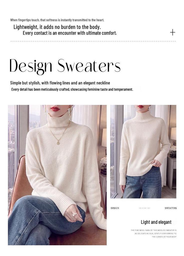 Retro Elegant High-Neck Pure Wool Sweater - Soft, Skin-Friendly, Warm, and Versatile for Autumn/Winter