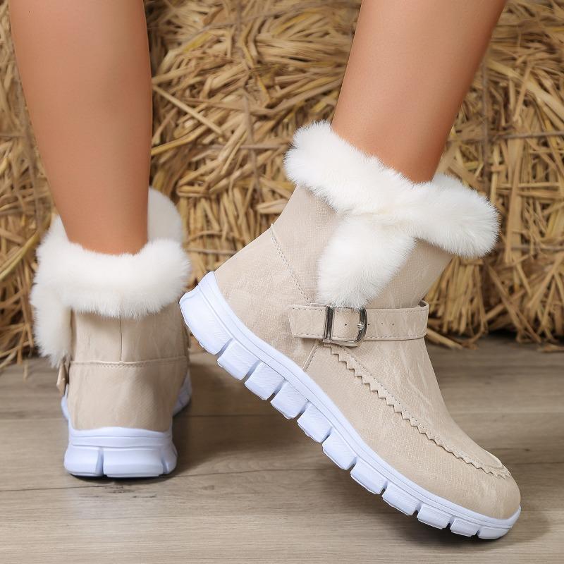 Snow Boots Women's Short Tube Fleece Thickened Martin Boots New Winter Belt Buckle Short Boots Warm Fluffy Cotton Shoes