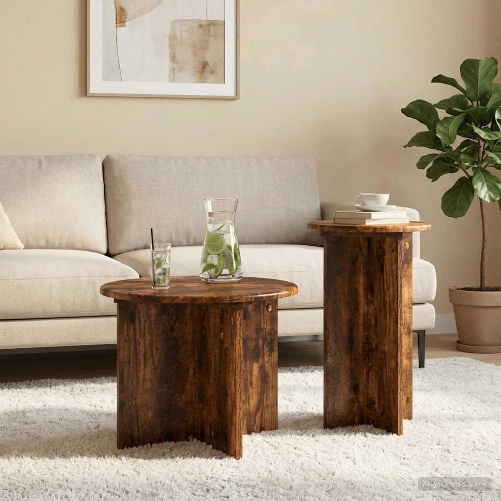 Side Table Set 2 pcs Smoked Oak Wood Based Material