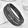 Black Leather Rope Cowhide Men's Double Layer Leather Braided Bracelet Wisdom Tree Layer Leather Bracelet