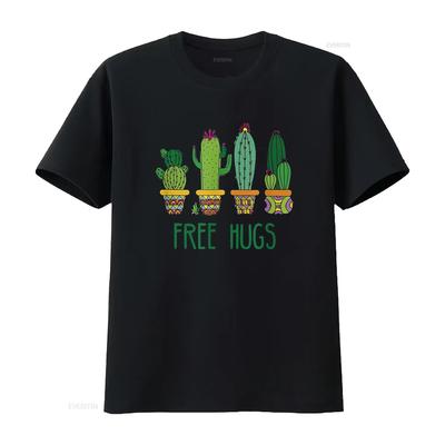 Womens Free Hugs Funny Cactus Plant Lover T Shirt Vintage Washed Fashion Breathable Unisex Stretched Comfortable Streetwear