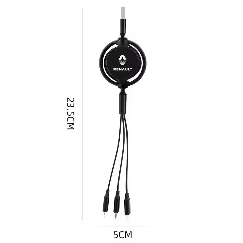 2026 Chaud Pour Renault Autocollants Intérieurs Voiture 3 en 1 Rétractable Micro Câble de Données Type C USB Charge Rapide Pour Renault Megane 2 3 4