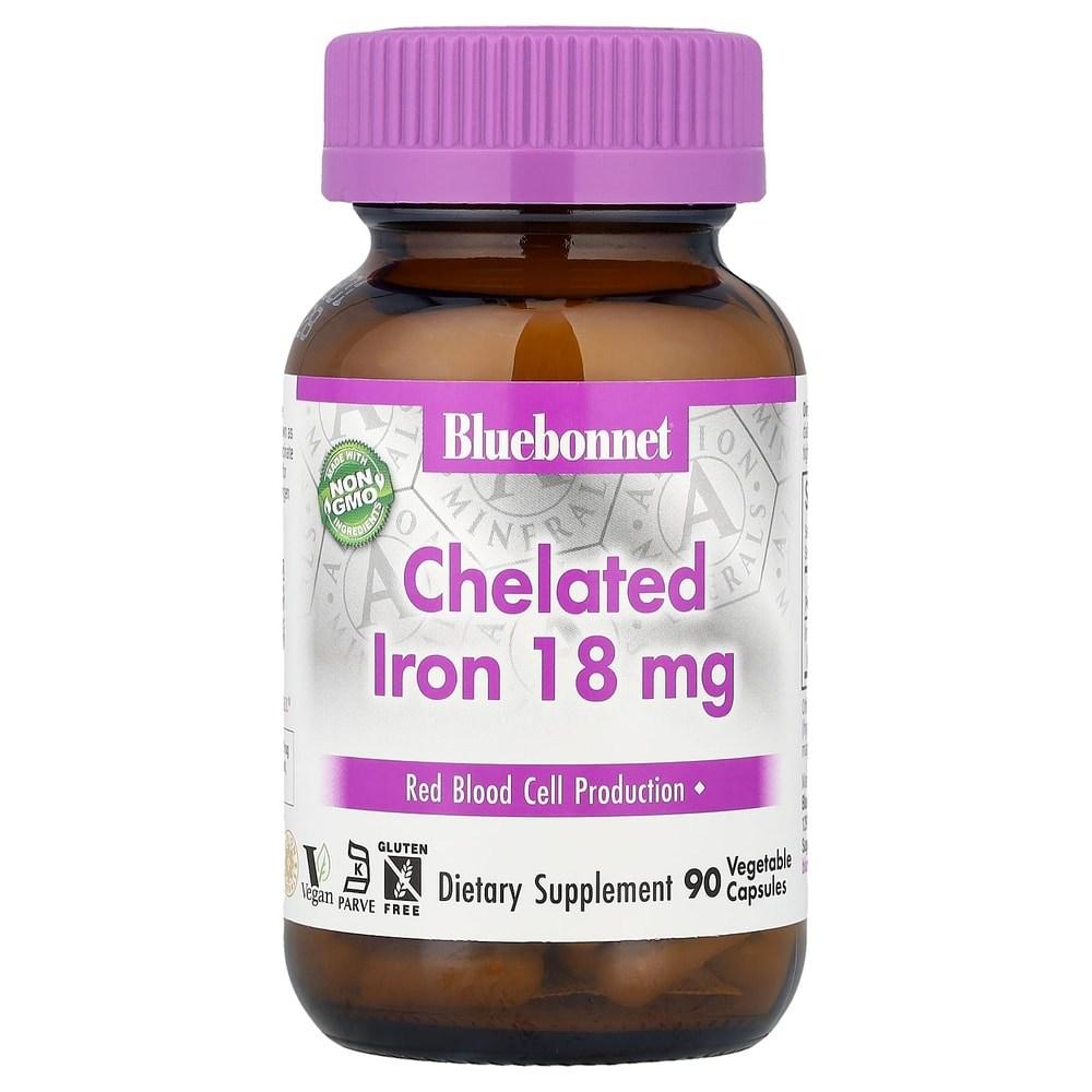 Bluebonnet Nutrition Chelated Iron 18mg Veg Capsules 90 Tablets 1 Pcs