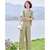 Women's Mid-Aged Summer V-Neck Top & Cropped Pants Set