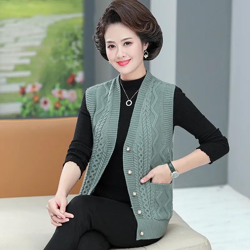 

Весна Осень Женский V-образный вырез Вязаный кардиган свитер пальто Модный однотонный бабушкин безрукавка куртка Женский жилет M зелёный