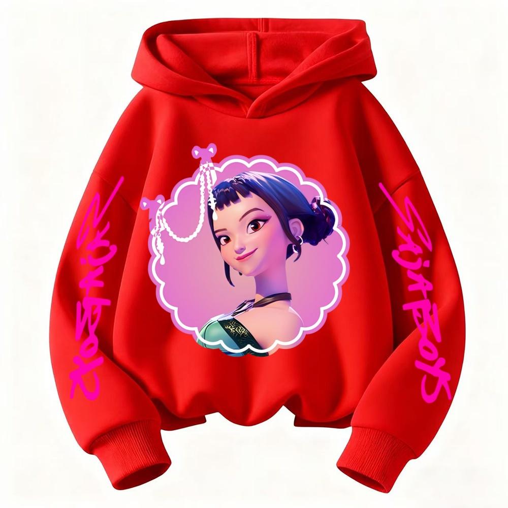 Kpop Охотник на демонов ZOEY Толстовка с мультяшным принтом Милый аниме-персонаж Худи Девочка Повседневный Милый Сладкий Лонгслив 140 красный