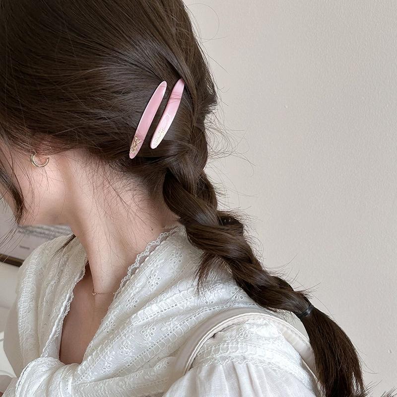 2Pcs/Set Little Willow Leaf Hair Clip French Simple And Elegant Style Side Clip Bang Hairpin One Line Hair Clip