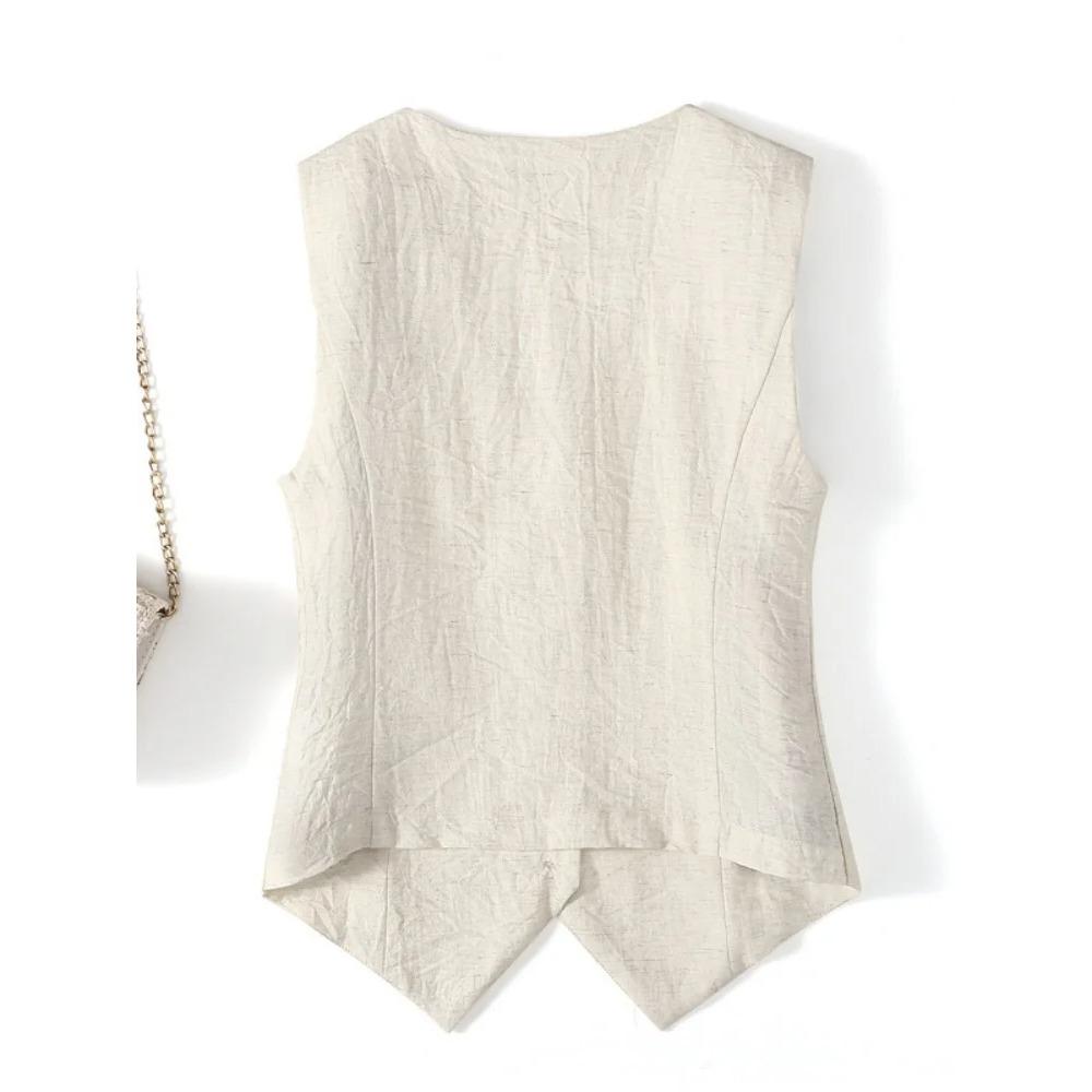 Fashionable New Linen Vest Thin Women's Vest High-end Slim Fit Short Sleeveless Suit V-neck Camisole Jacket009