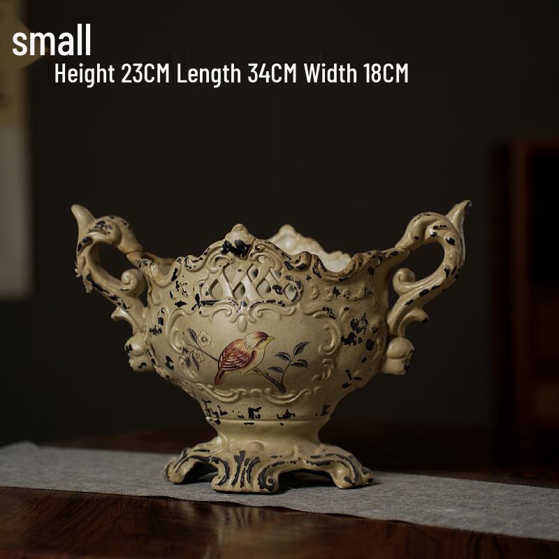 European Retro Embossed Ceramic Fruit Bowl and Vase Set - Luxury Living Room Ornament