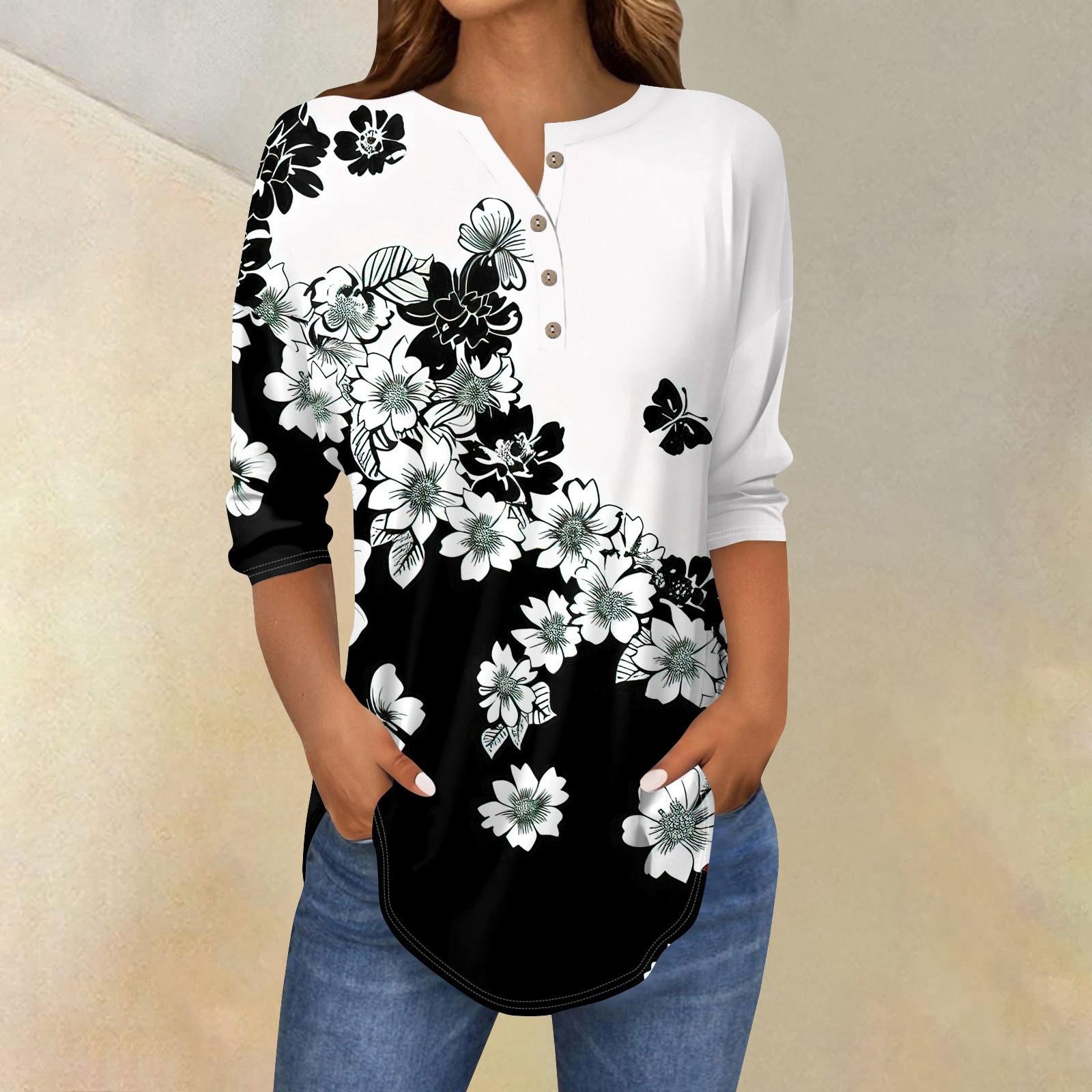 

Рубашки с рукавом 3/4 для женщин, модные, повседневные, с круглым вырезом, с принтом, футболка, топ XL белый