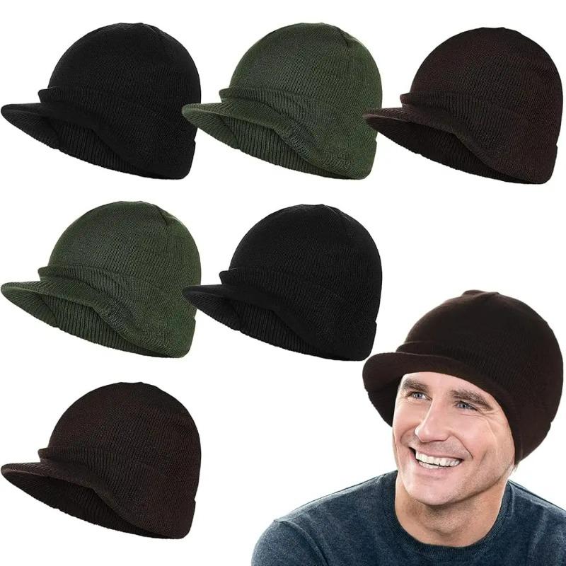 Unisex Warm Knitted Hats 2025 Fashion Thicken Fur Lined Soft Beanie Cap with Brim Thick Winter Knitted Hat for Men Women
