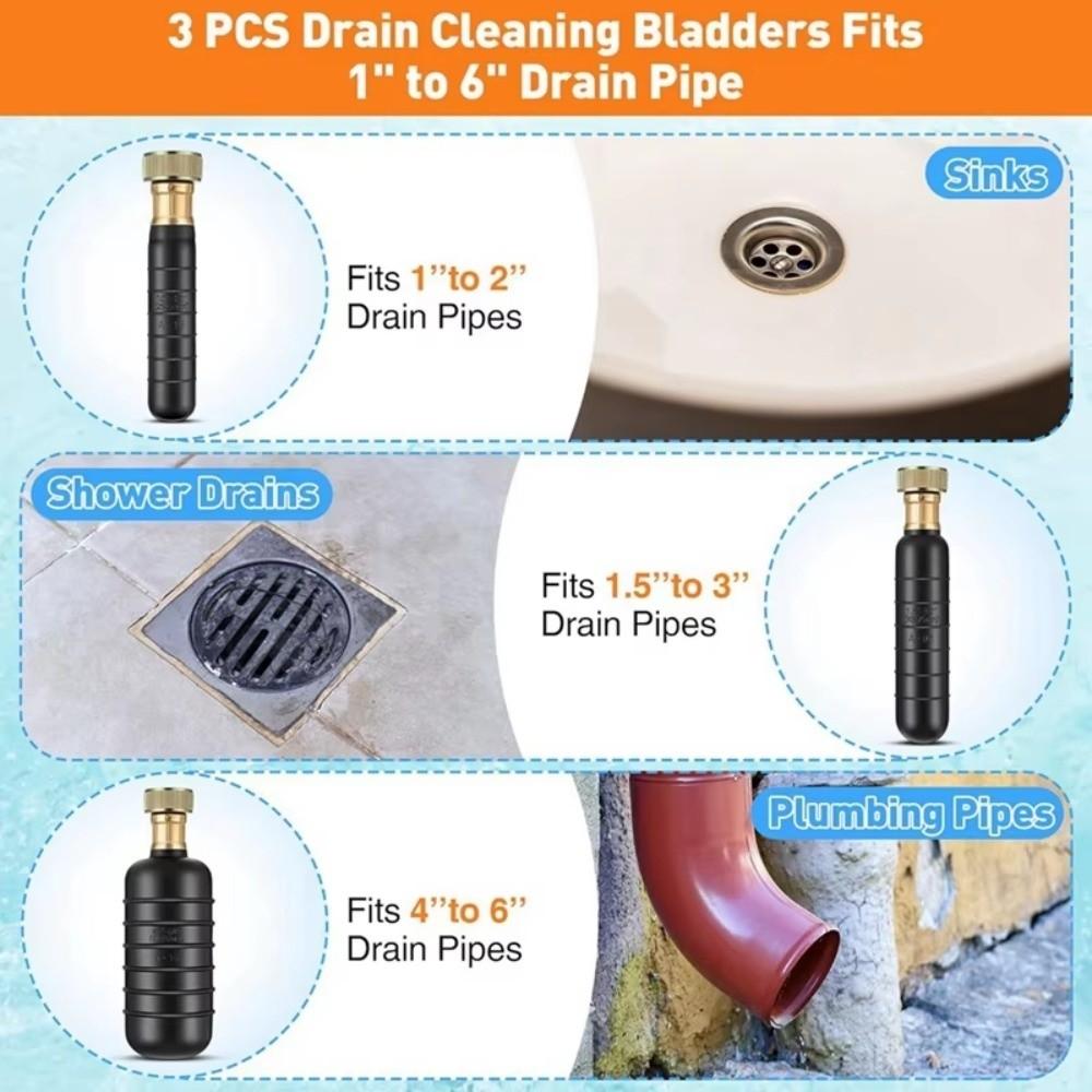 Water Pressure Drain Bladders Rubber Drain Pipe Cleaner Durable Unclog Main Drain  Bathroom Drains