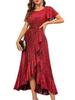European and American women's clothing new high-waisted split ruffle edge dress cocktail party elegant shiny dress