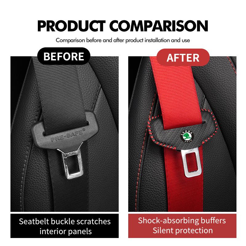BHBD3 Car Seat Belt Buckle Cover Leather Protector Anti-collision Case For Skoda Kodiaq Fabia Kamiq Karoq Octavia 2 3 Rapid Scala