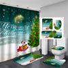 Santa Christmas Shower Curtain Set Bath Mat Anti -Slip Carpet Bathroom Partition Waterproof Home Decoration Cortinas Para Ba ñO