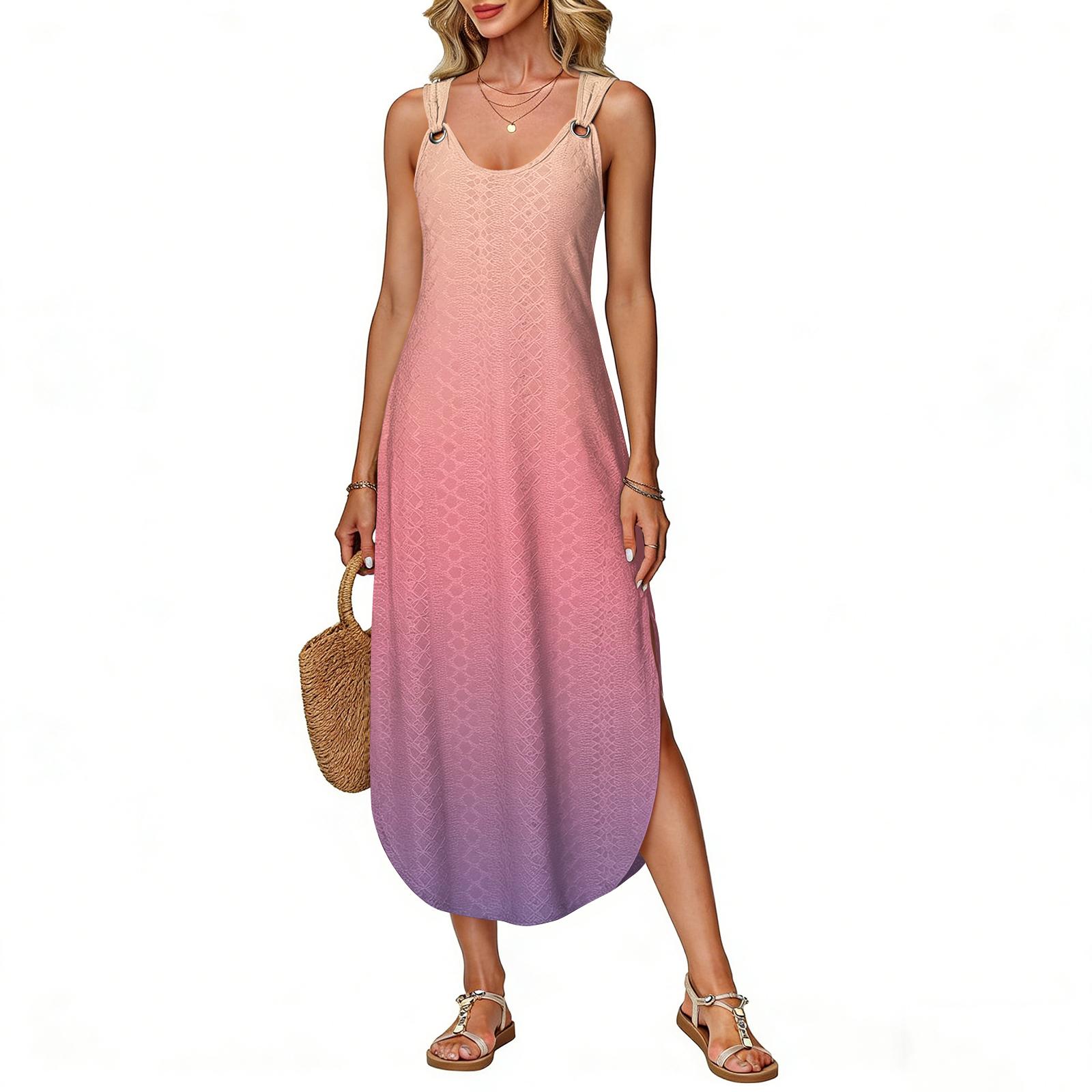 

Women s summer long dress, sleeveless with side slits, long gradient vest dress XL Кіновар