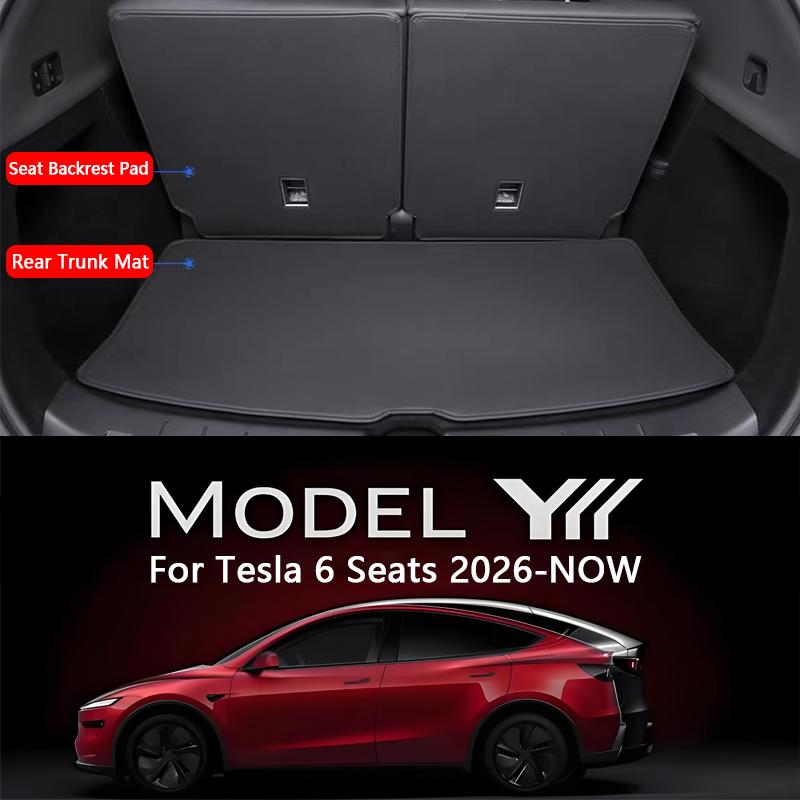 For Tesla Model YL 6-Seater Rear Trunk Mat Leather Full Coverage Cargo Liner Anti Dirty Mat Seat Backrest Protective Pad Cover