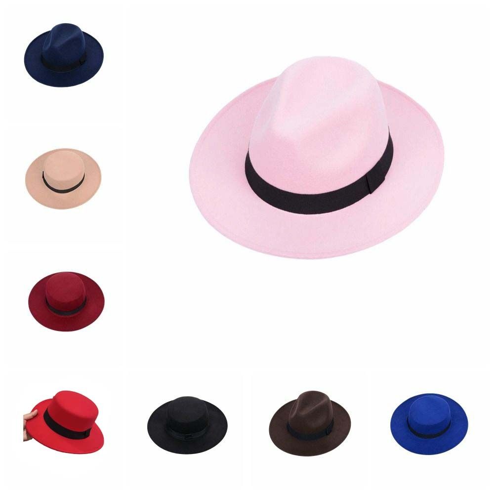 Solid Color Men's Felt Hat British Style Women Jazz Hat Woolen Flat Top Hat  Church Events